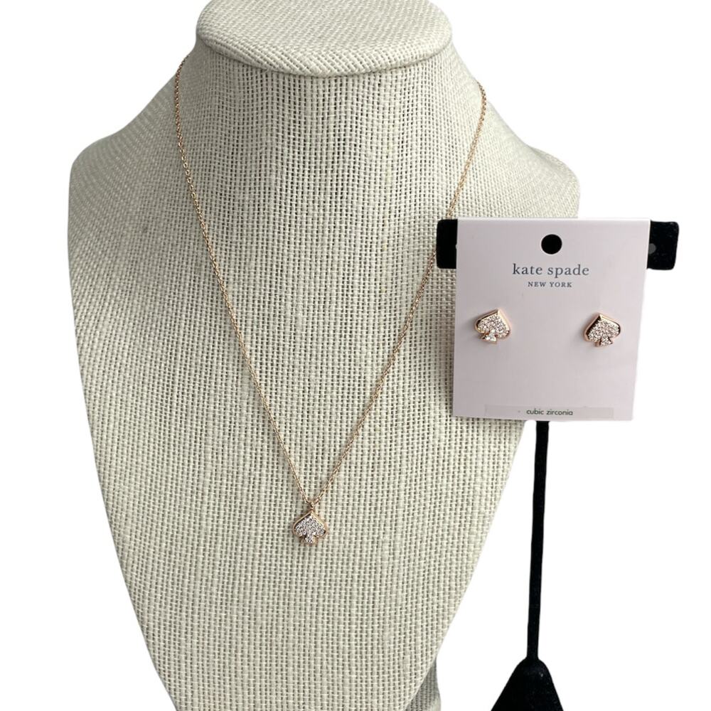 Kate Spade Set Rose Gold Everyday Spade Pave Mini Pendant Necklace and Earrings